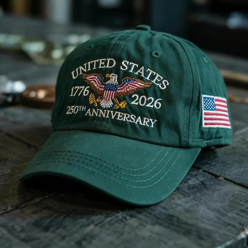 Retro American 250th Anniversary of Freedom Cap—Adjustable Baseball Cap with Embroidered Eagle and Flag