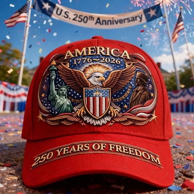 Men's USA 250th Anniversary Patriotic Cap | Embroidered Eagle, Cross & Liberty Statue Baseball Hat