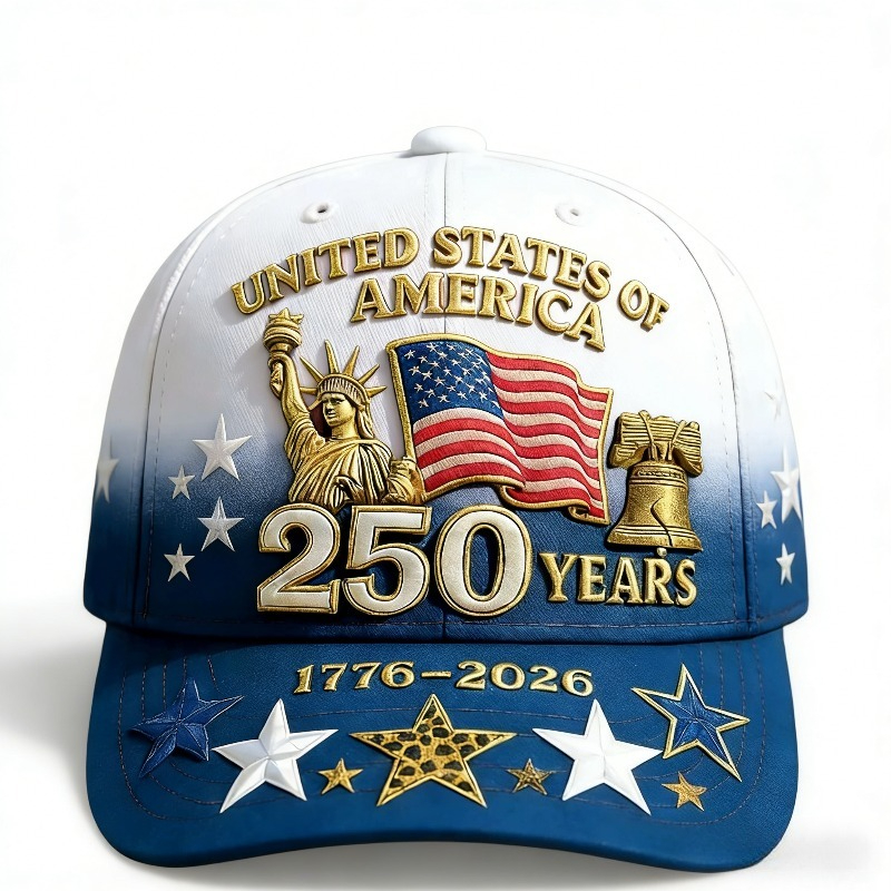 USA 250th Anniversary 1776-2026 Patriotic Baseball Cap, Statue of Liberty & Liberty Bell Design Adjustable Hat