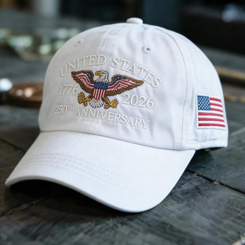 Retro American 250th Anniversary of Freedom Cap—Adjustable Baseball Cap with Embroidered Eagle and Flag