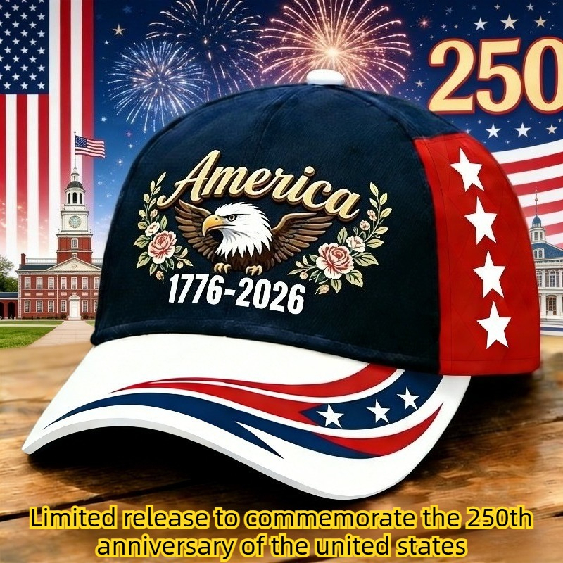 America 1776-2026 250th Anniversary Patriotic Eagle Baseball Cap, USA Flag & Star Print Adjustable Hat