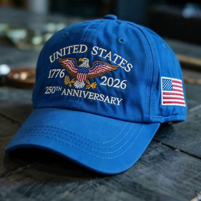 Retro American 250th Anniversary of Freedom Cap—Adjustable Baseball Cap with Embroidered Eagle and Flag