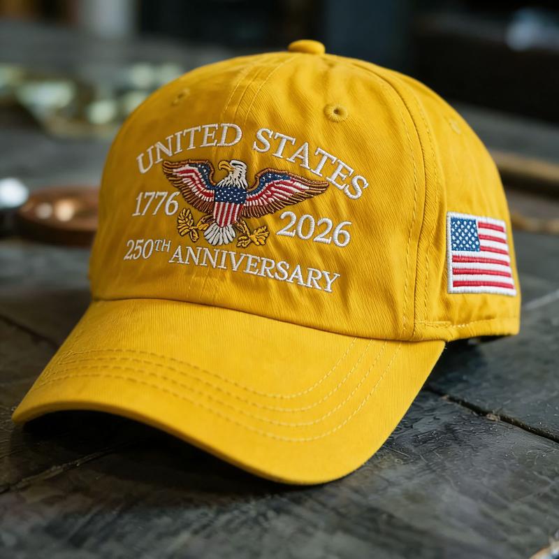 Retro American 250th Anniversary of Freedom Cap—Adjustable Baseball Cap with Embroidered Eagle and Flag
