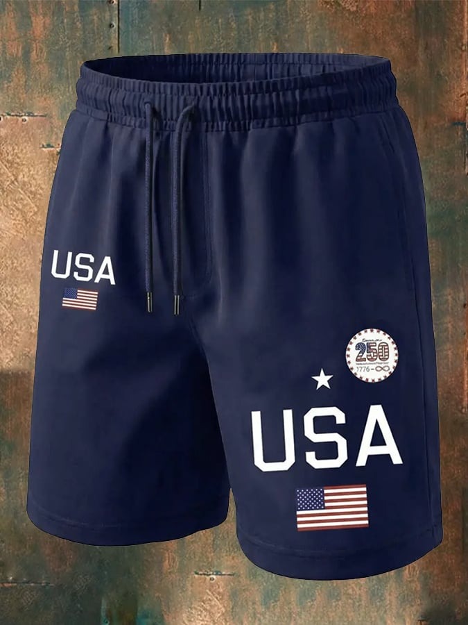 Men's 250th Anniversary National Flag Print Casual Shorts