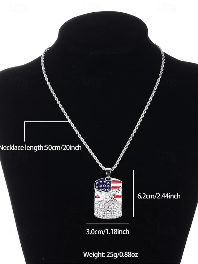 American Flag Eagle Dog Tag Necklace – Gold Plated Patriotic Pendant with Crystal Accents, USA Pride Jewelry