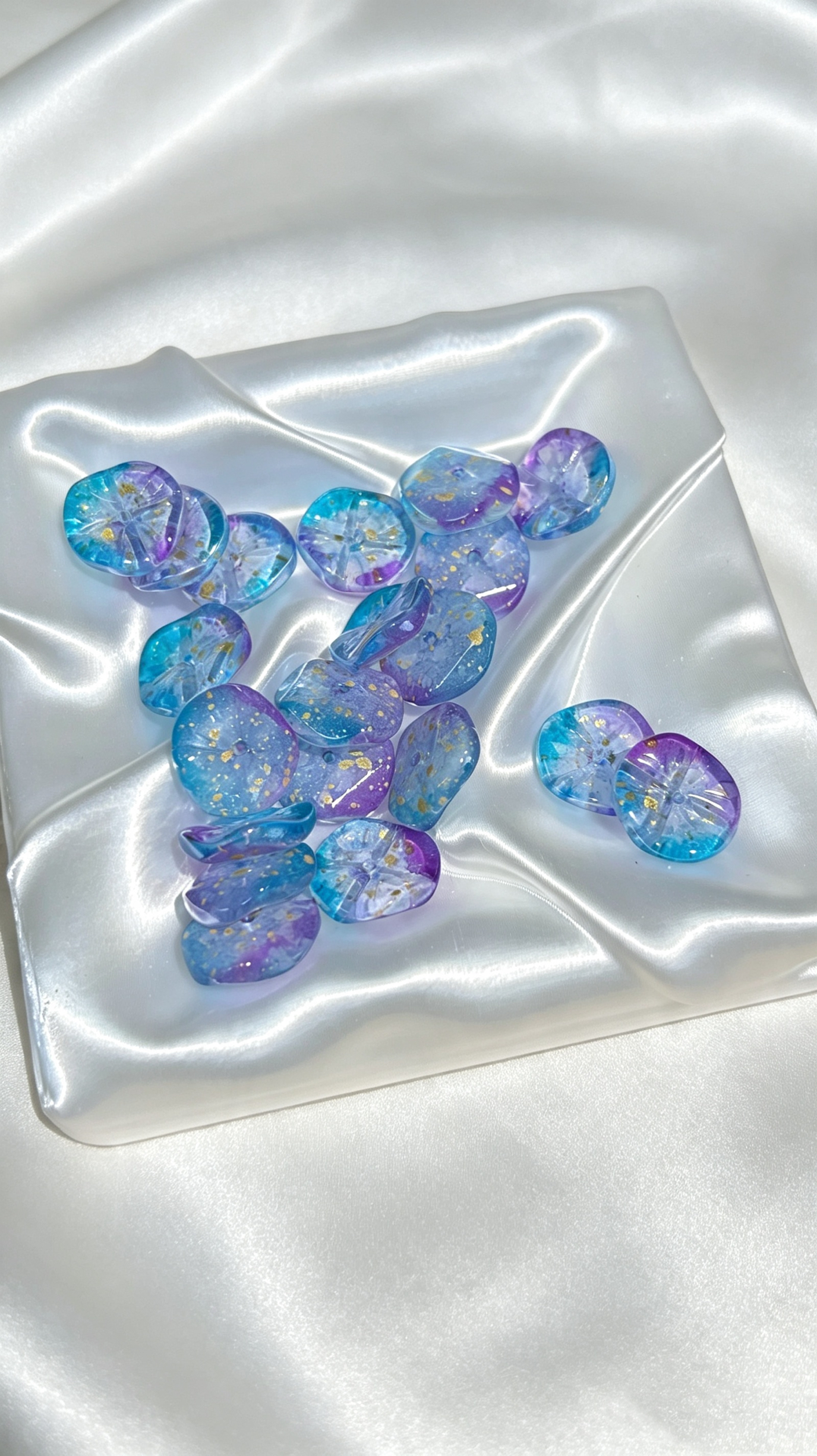 Blue Purplr Gold Foil Glass Leaves