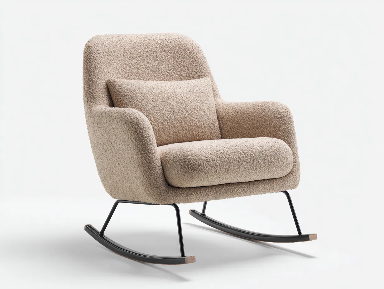 Schaukelstühle - Stoff-Metall-Holz - 93x79x101 cm - Beige-Schwarz-Natur - Modern-Sasolcohome