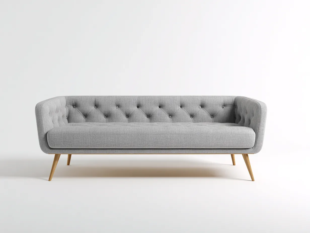 Gerades Sofa - Stoff-Holz-Schaumstoff - 200x90x80 cm - Hellgrau-Naturholz - Modern Skandinavisch-Sasolcohome