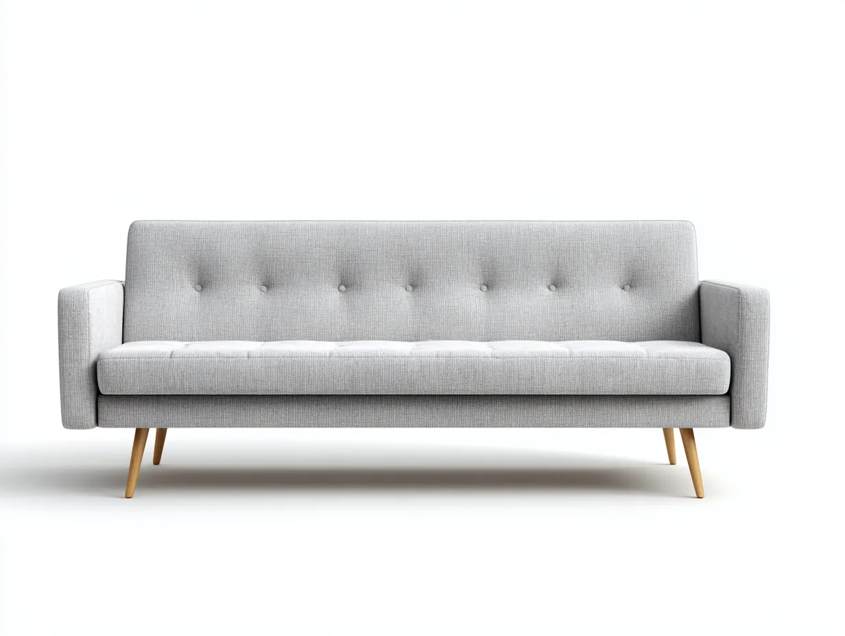Gerades Sofa - Stoff-Holz-Schaumstoff - 198x88x79 cm - Hellgrau-Naturholz - Modern Minimalistisch-Sasolcohome