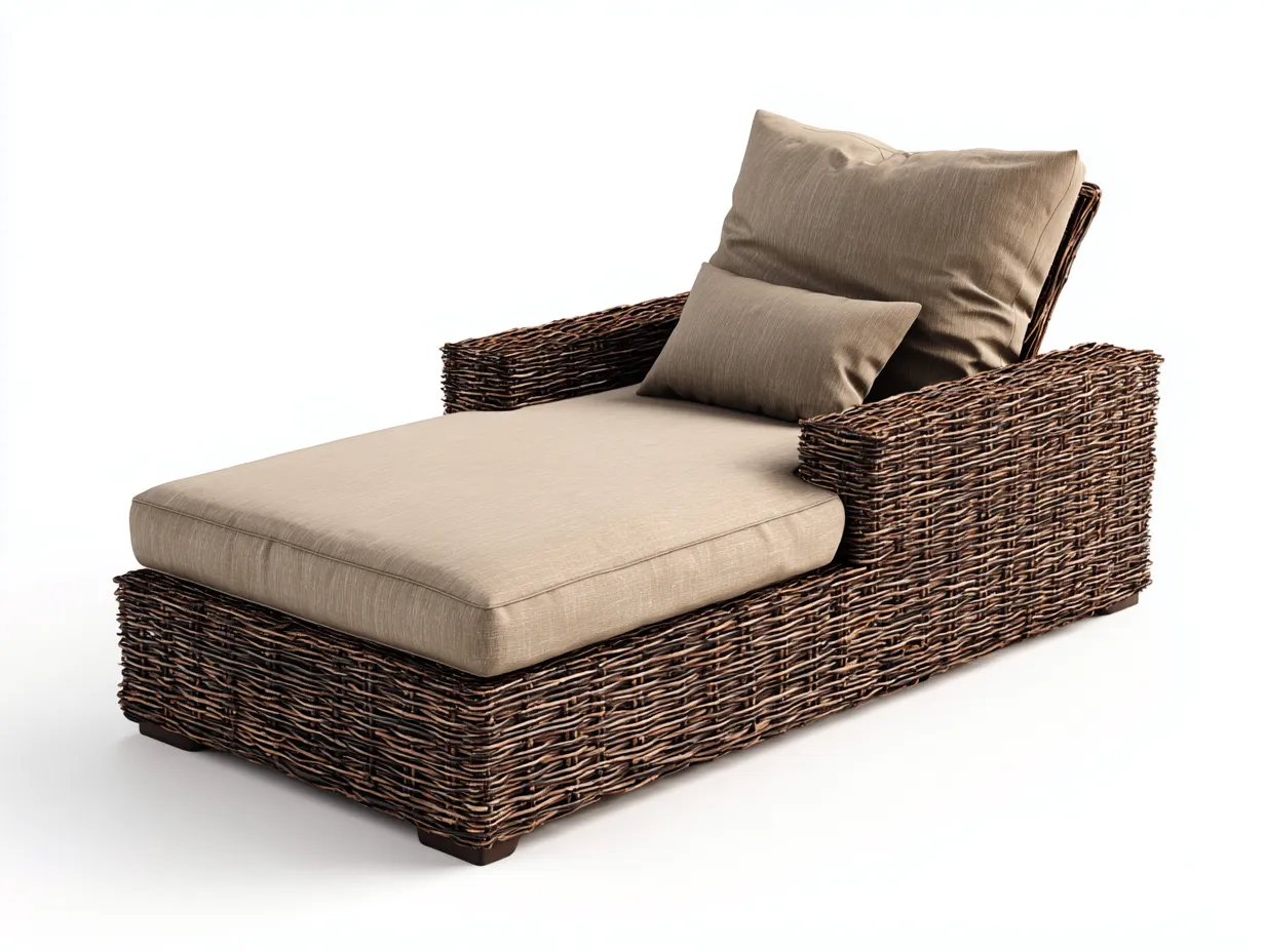 Sonnenliege-Rattan-Stoff-190 x 80 x 86 cm-Beige-Braun-Natürliches Terrassendesign-Sasolcohome