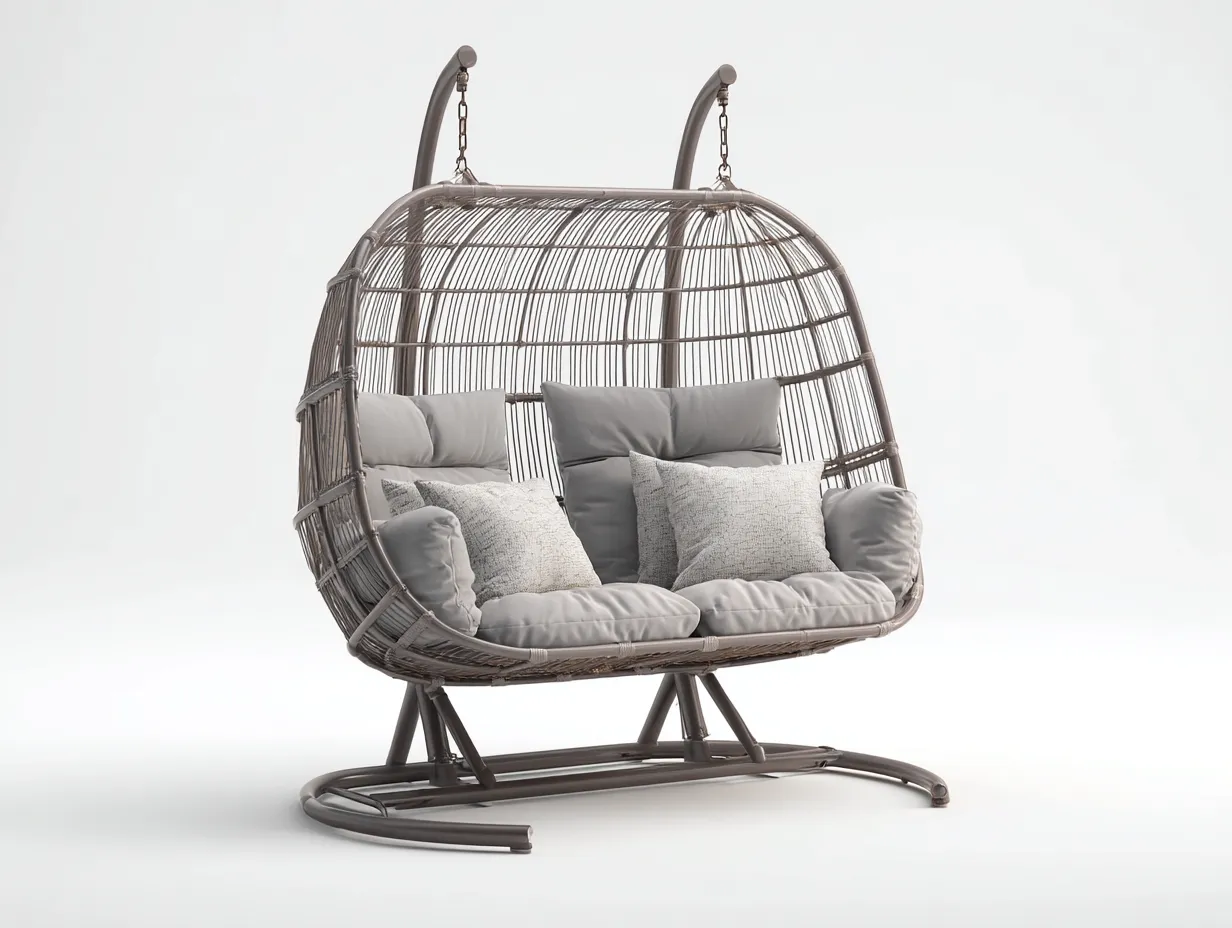 Hängesessel für Garten-Metall-Rattan-Stoff-182x128x206 cm-Beige-Braun-Zeitlos-Sasolcohome