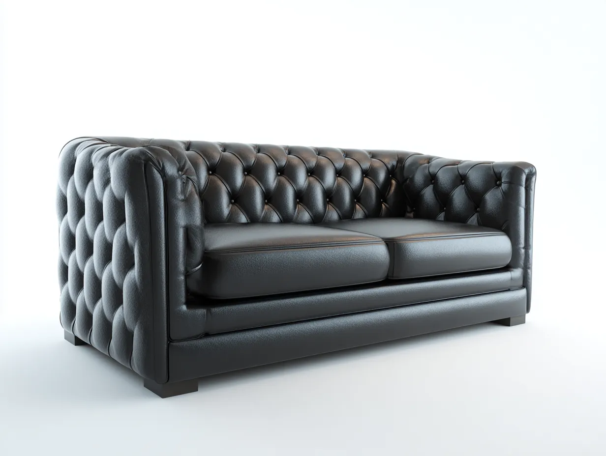 Gerades Sofa - Kunstleder-Schaumstoff - 192x88x74 cm - Schwarz - Chesterfield Modern-Sasolcohome