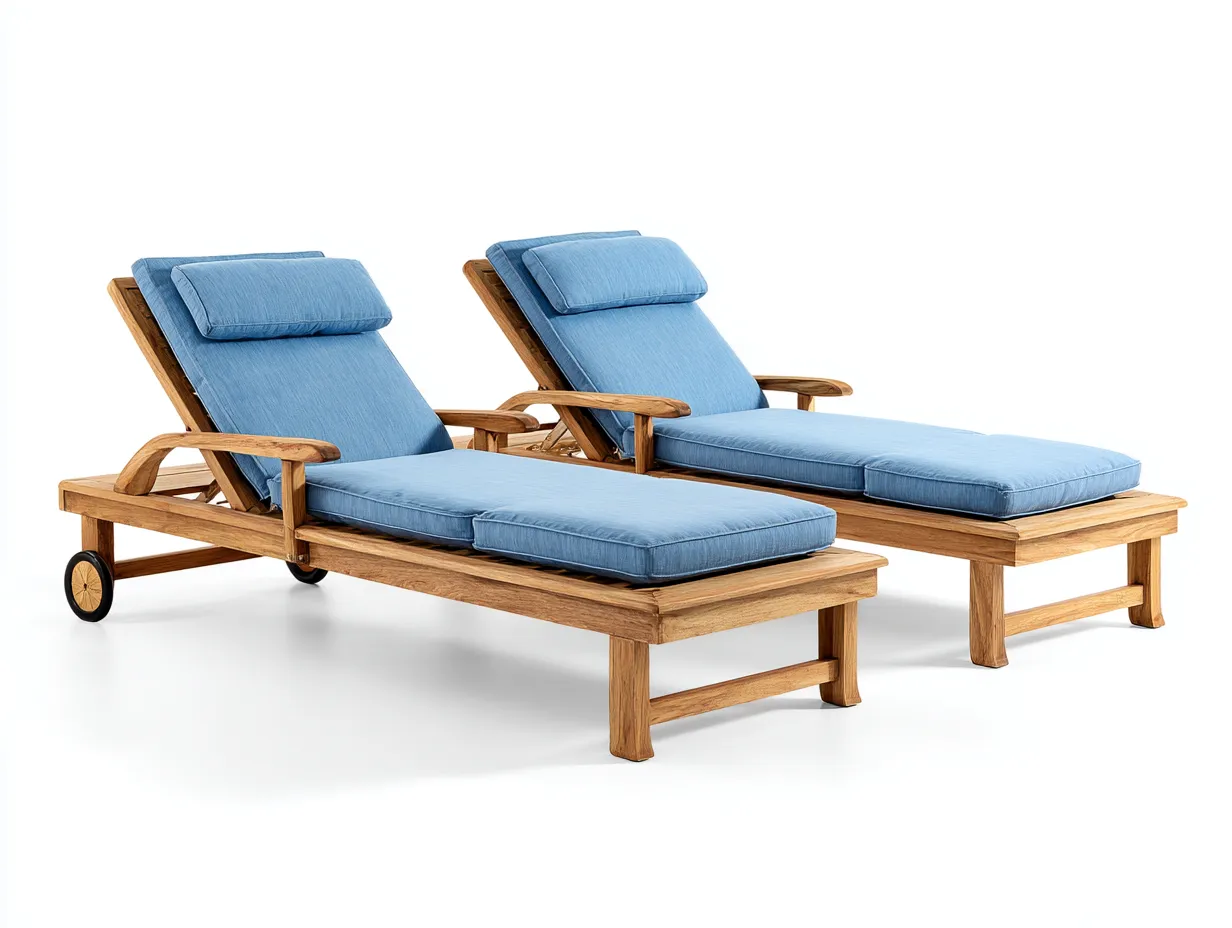 Sonnenliege Set-Holz-Stoff-198 x 72 x 92 cm-Blau-Natur-Modernes Gartendesign-Sasolcohome