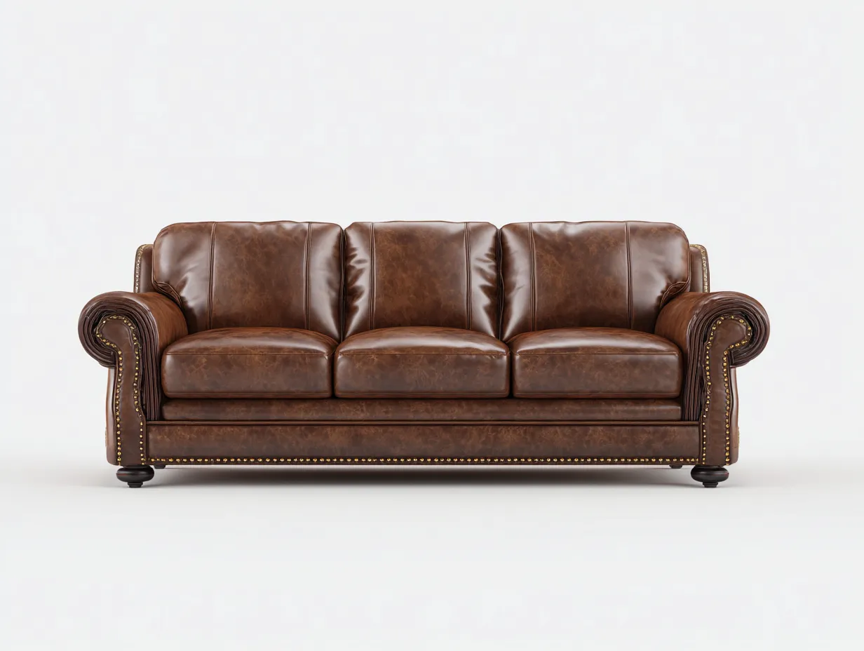 Gerades Sofa - Kunstleder-Holz-Schaumstoff - 212x94x87 cm - Braun - Vintage Klassisch-Sasolcohome