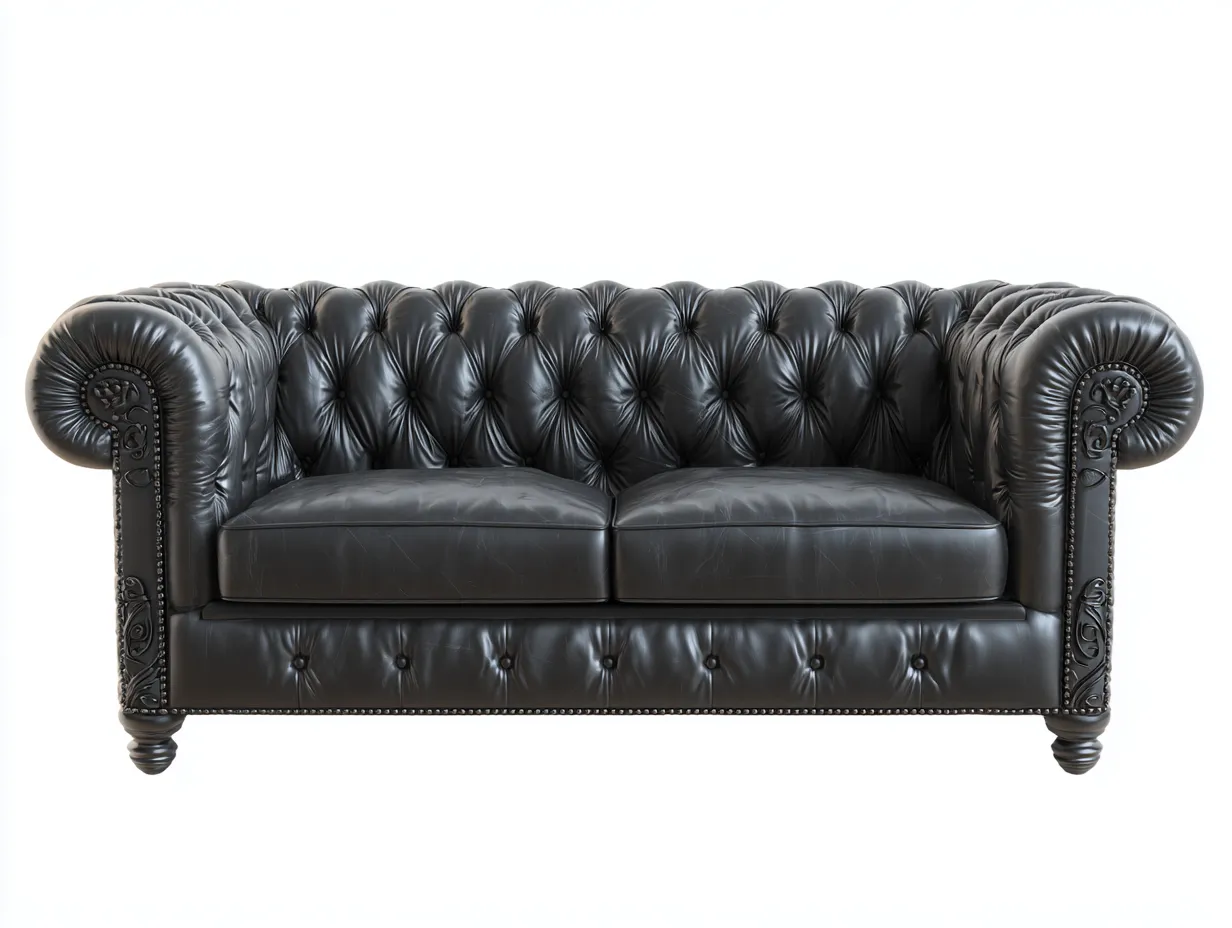 Gerades Sofa - Kunstleder-Holz-Schaumstoff - 210x95x82 cm - Schwarz - Chesterfield Klassisch-Sasolcohome