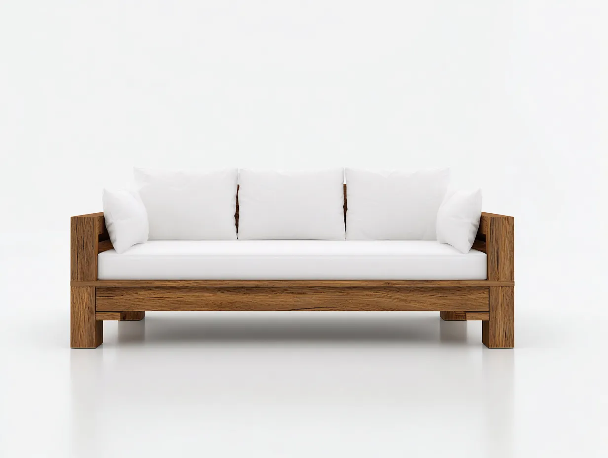 Gerades Sofa - Massivholz-Stoff - 201x84x76 cm - Weiß-Naturbraun - Modern-Sasolcohome