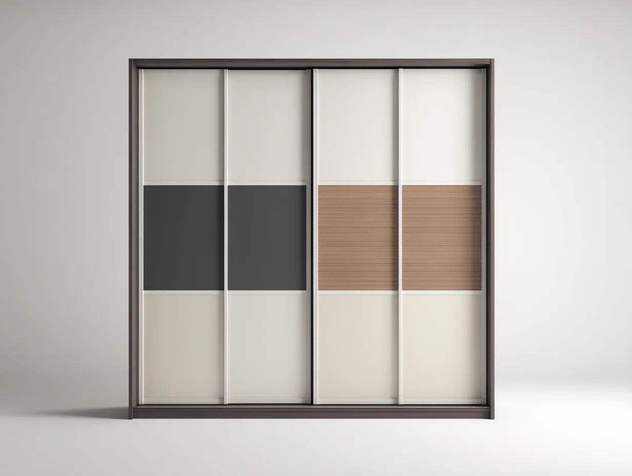Kleiderschränke mit Schiebetüren - MDF-Holz - 238x62x210 cm - Beige-Braun-Schwarz - Modernes Design-Sadiiohaven