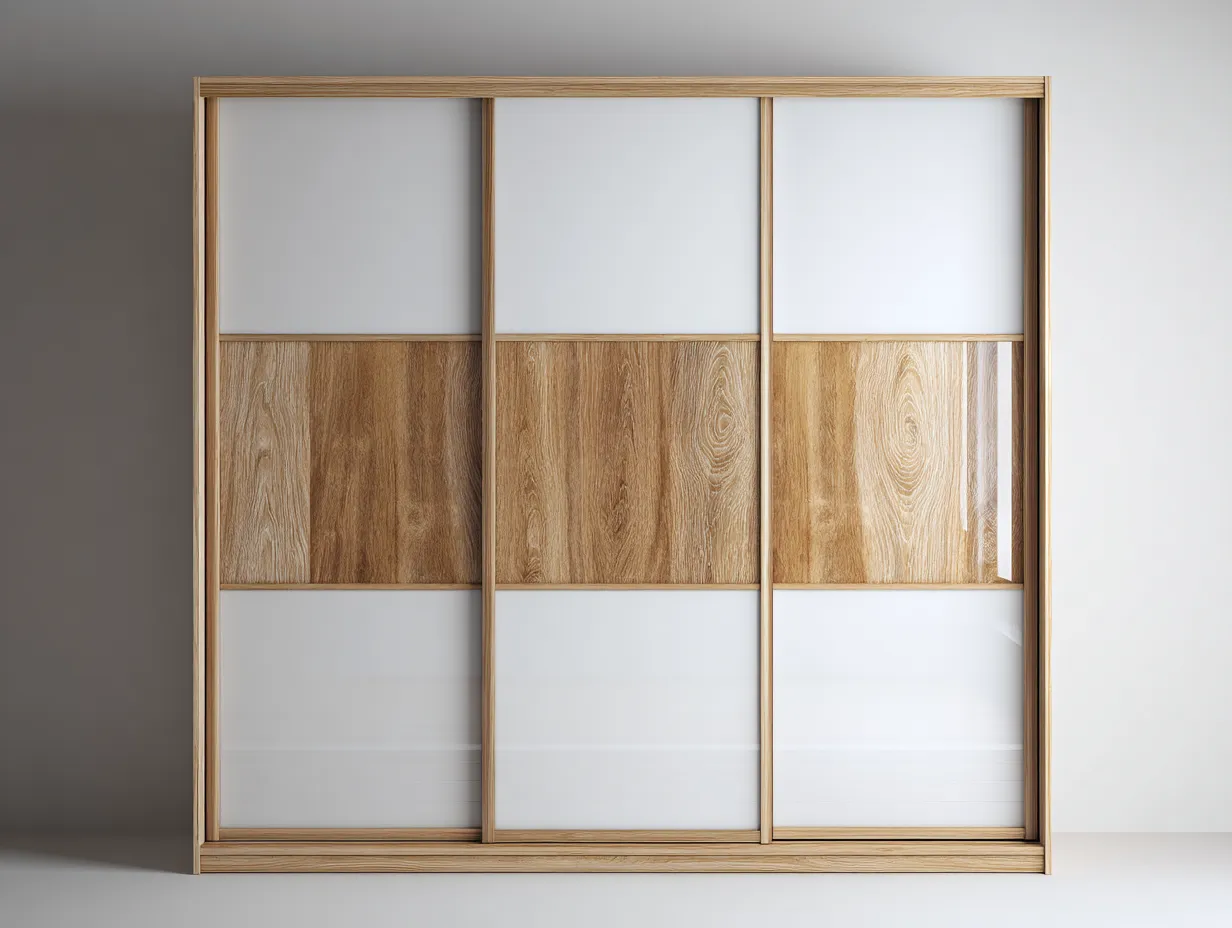 Kleiderschränke mit Schiebetüren - MDF-Holz-Glas - 244x63x212 cm - Weiß-Braun - Modernes Design-Sadiiohaven