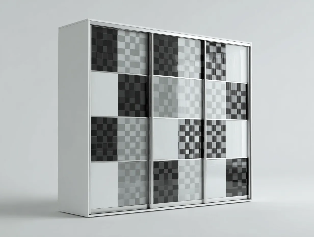 Kleiderschränke mit Schiebetüren - MDF-Glas - 246x64x216 cm - Weiß-Schwarz-Grau - Modernes Design-Sadiiohaven