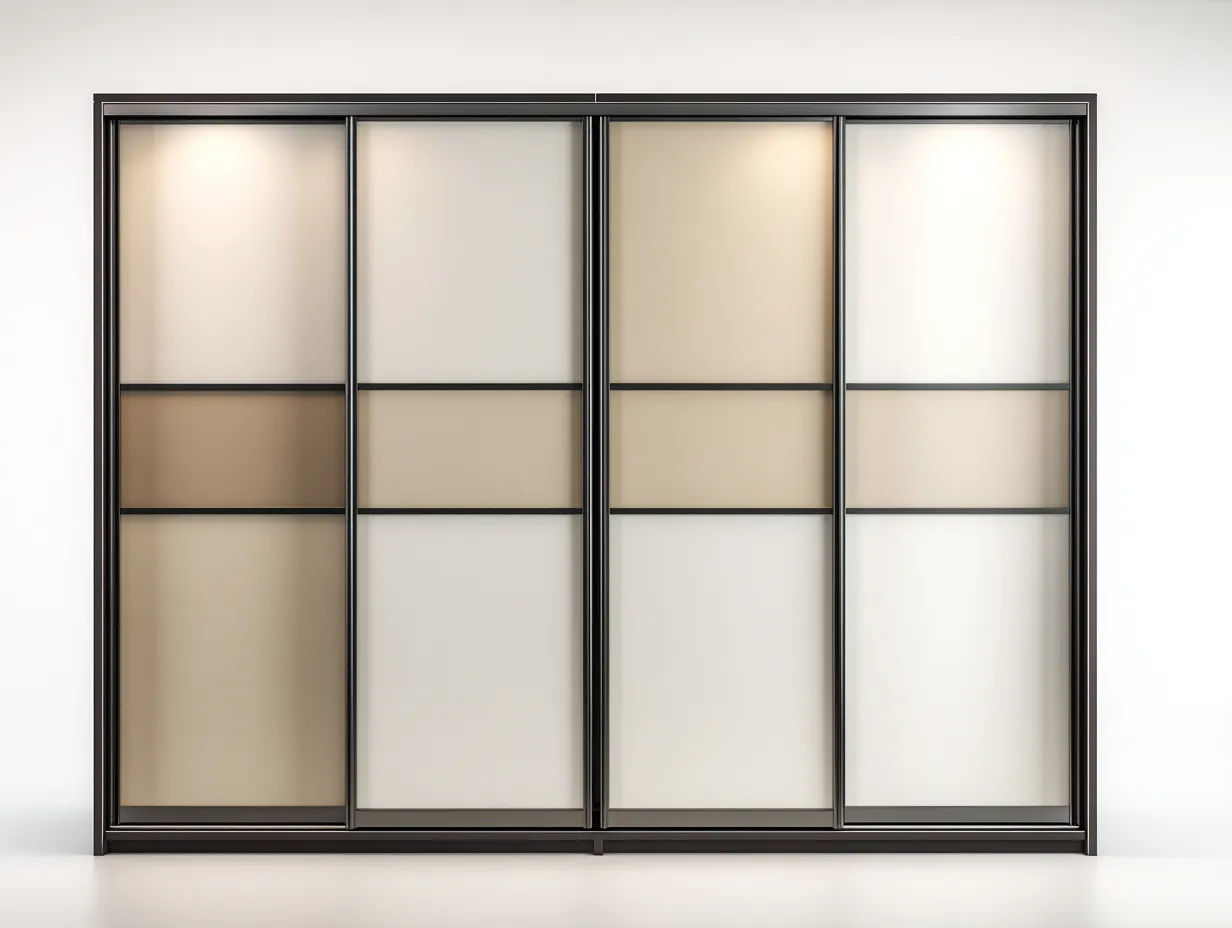 Kleiderschränke mit Schiebetüren - MDF-Glas - 262x70x225 cm - Beige-Creme-Schwarz - Modernes Design-Sadiiohaven