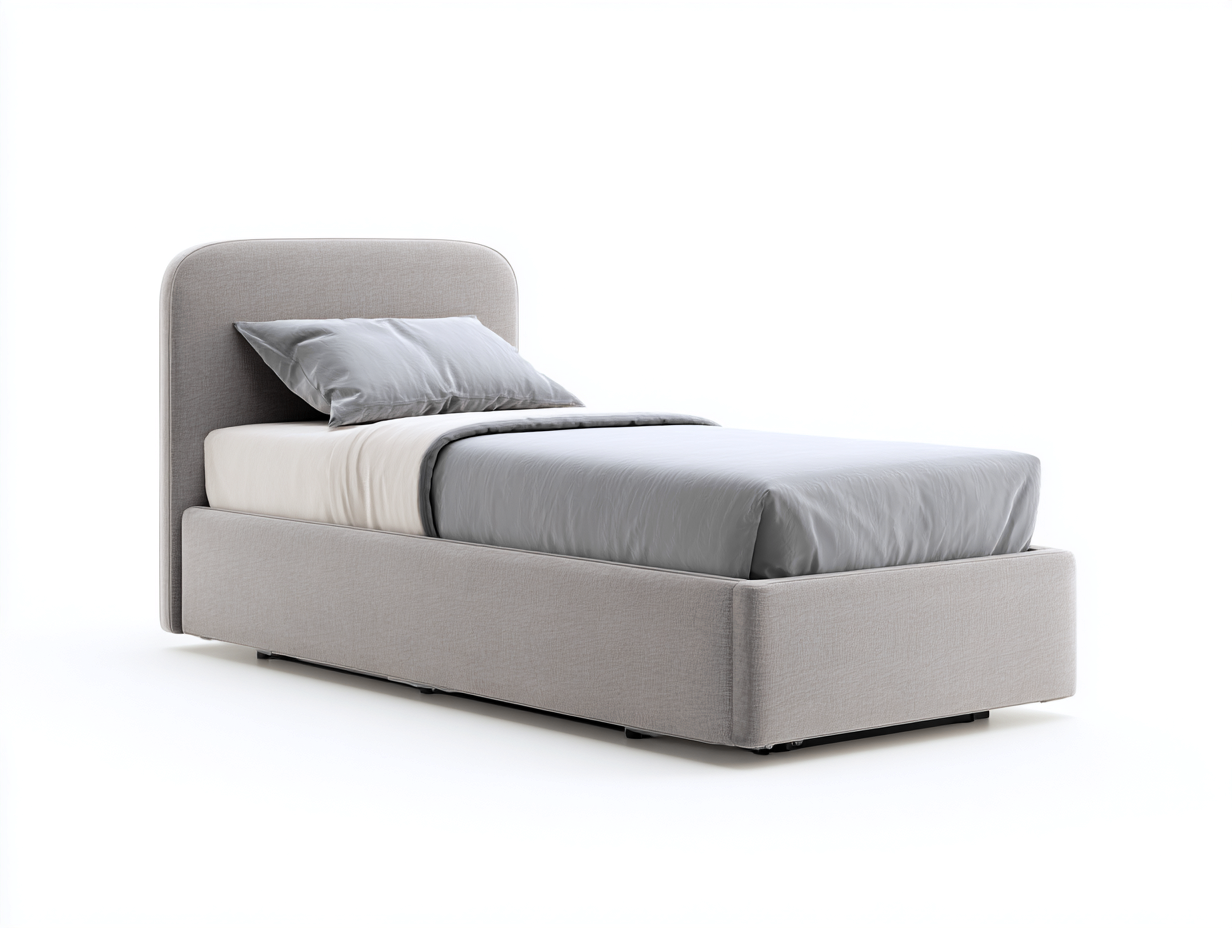 Lit simple en tissu 200x90x88 cm - beige clair - design moderne pour chambre-Soliniahouse