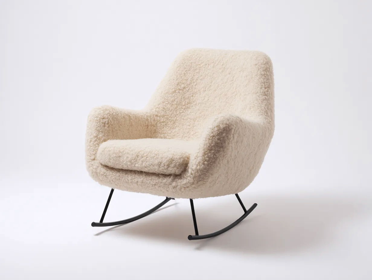 Fauteuil à bascule - tissu-métal - 86x95x104 cm - blanc cassé - style moderne-Soliniahouse