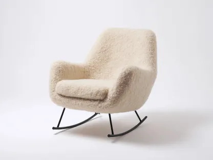 Fauteuil à bascule - tissu-métal - 86x95x104 cm - blanc cassé - style moderne-Soliniahouse