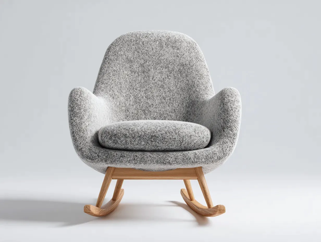 Fauteuil à bascule - tissu-bois massif - 81x94x101 cm - gris chiné - style moderne-Soliniahouse