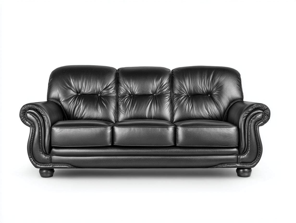 Canapé 3 places en cuir 210x95x90 cm - noir - design classique capitonné pour salon-Soliniahouse