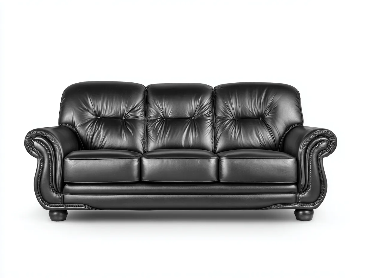 Canapé 3 places en cuir 210x95x90 cm - noir - design classique capitonné pour salon-Soliniahouse