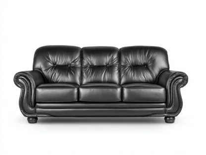 Canapé 3 places en cuir 210x95x90 cm - noir - design classique capitonné pour salon-Soliniahouse