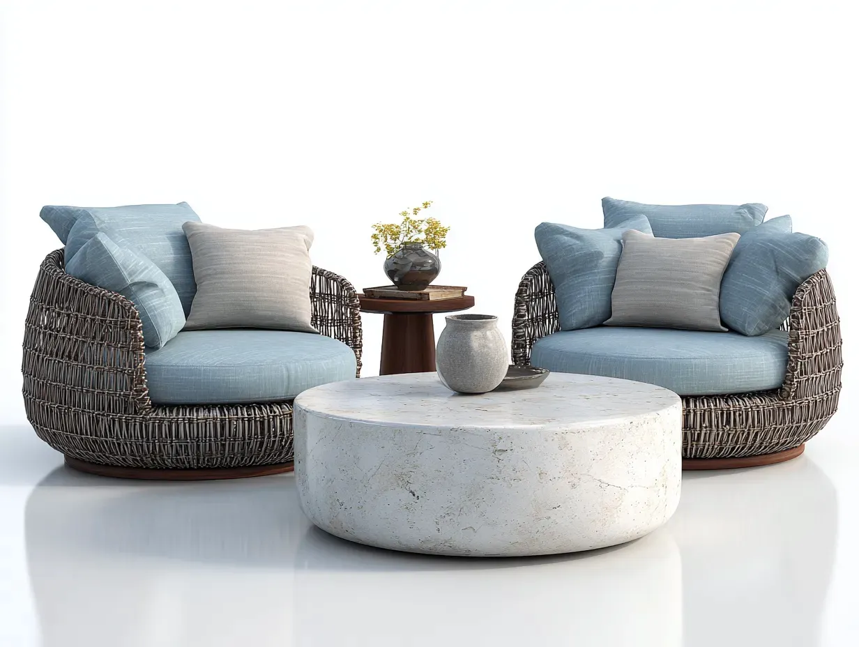 Canapé de jardin-Rotin-Tissu-82 x 78 x 72 cm-Bleu-Beige-Style moderne-Soliniahouse