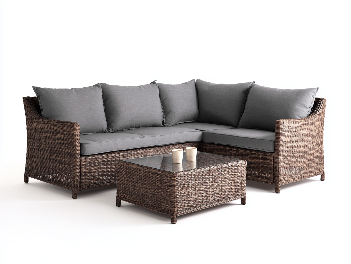 Canapé de jardin angle résine tressée 205x145x78 cm - gris et marron - extérieur terrasse salon moderne-Soliniahouse