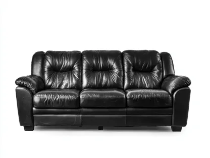 Canapé 3 places en cuir 210x95x90 cm - noir - design confortable classique pour salon-Soliniahouse