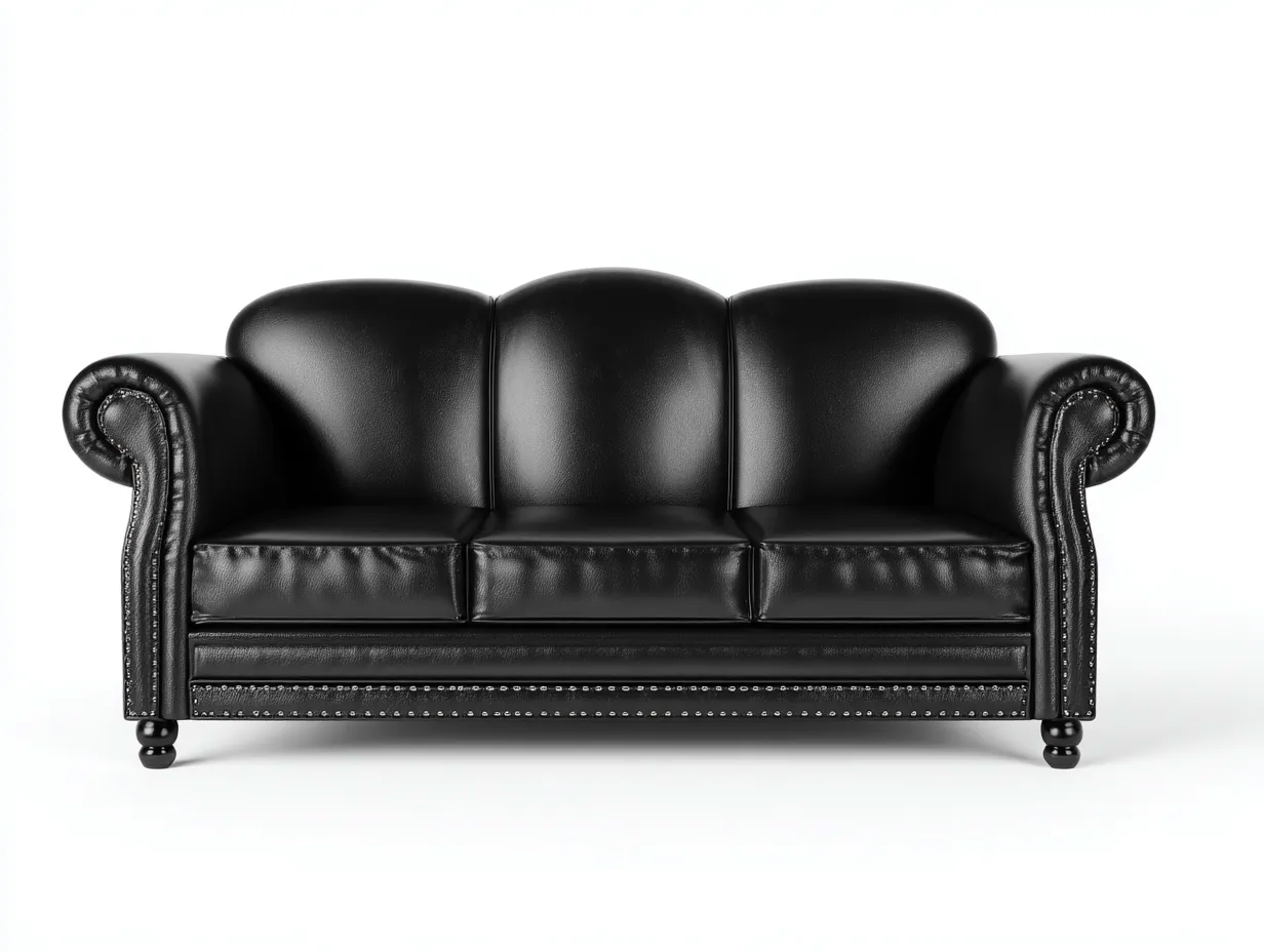 Canapé 3 places - cuir-bois - 222 x 96 x 86 cm - noir - style classique-Soliniahouse