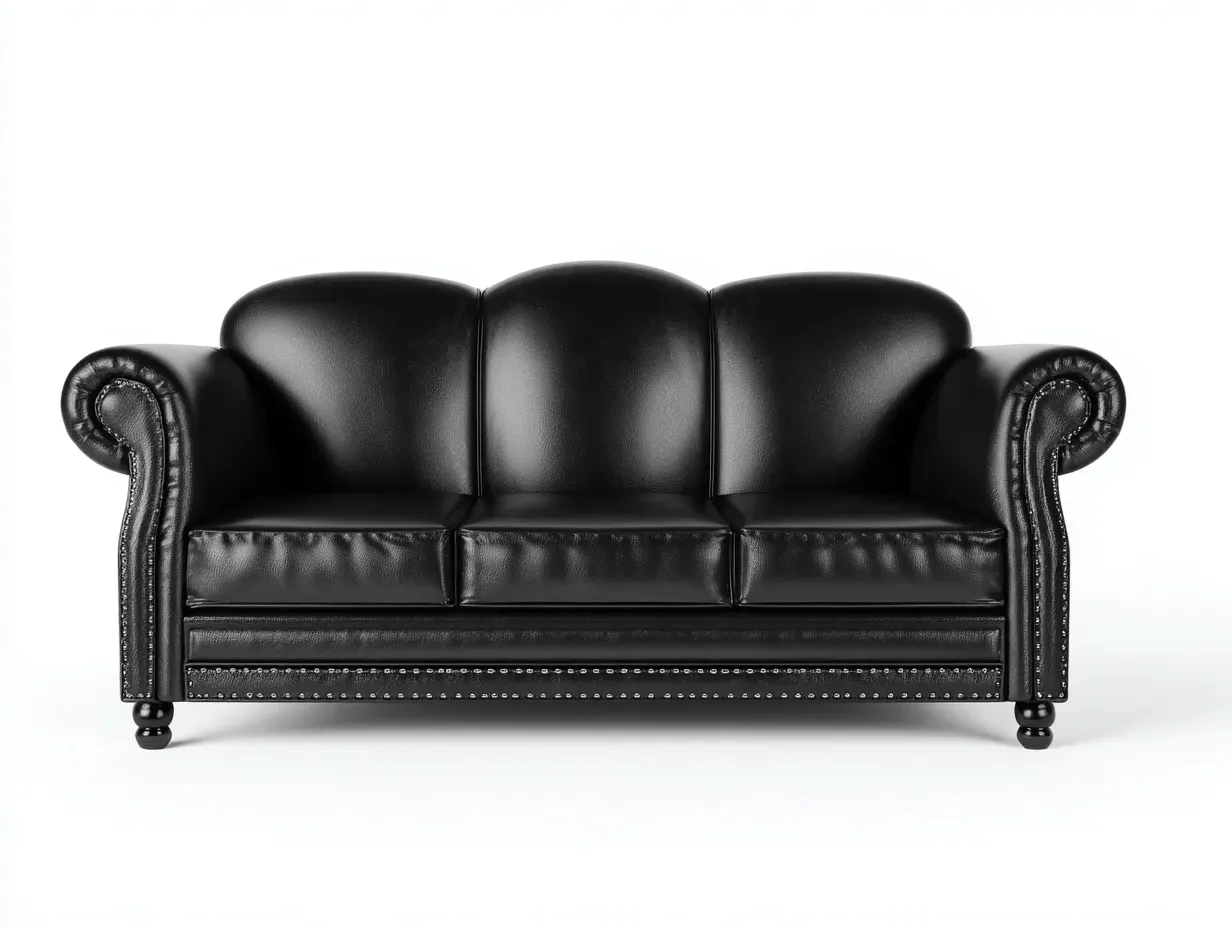 Canapé 3 places - cuir-bois - 222 x 96 x 86 cm - noir - style classique-Soliniahouse