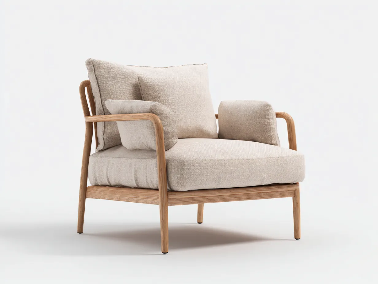 Fauteuil tissu bois 75x78x80 cm - beige - design moderne pour salon-Soliniahouse