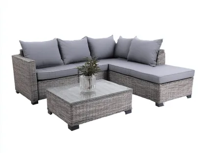 Canapé de jardin en rotin avec table 210x160x75 cm - gris et beige - design moderne adapté au jardin extérieur-Soliniahouse