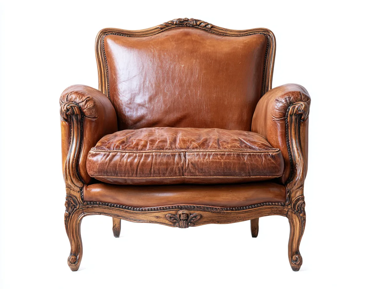 Fauteuil cuir bois 80x85x95 cm - marron - style classique - adapté au salon-Soliniahouse