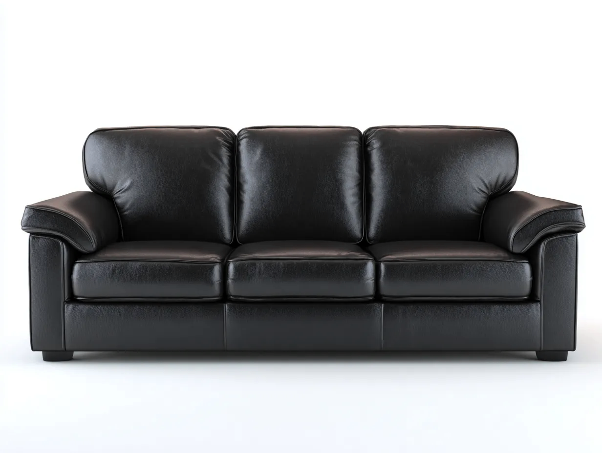 Canapé 3 places - cuir-bois - 218 x 93 x 84 cm - noir - style contemporain-Soliniahouse