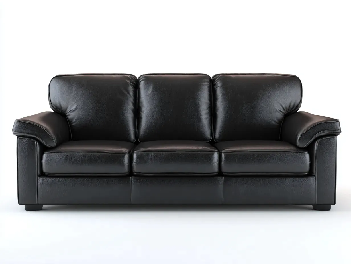 Canapé 3 places - cuir-bois - 218 x 93 x 84 cm - noir - style contemporain-Soliniahouse