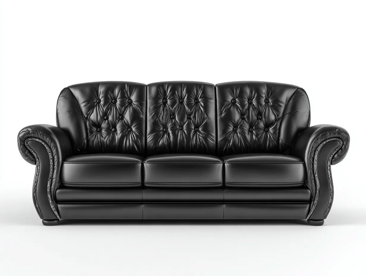 Canapé 3 places - cuir-bois - 230 x 97 x 87 cm - noir - style chesterfield-Soliniahouse