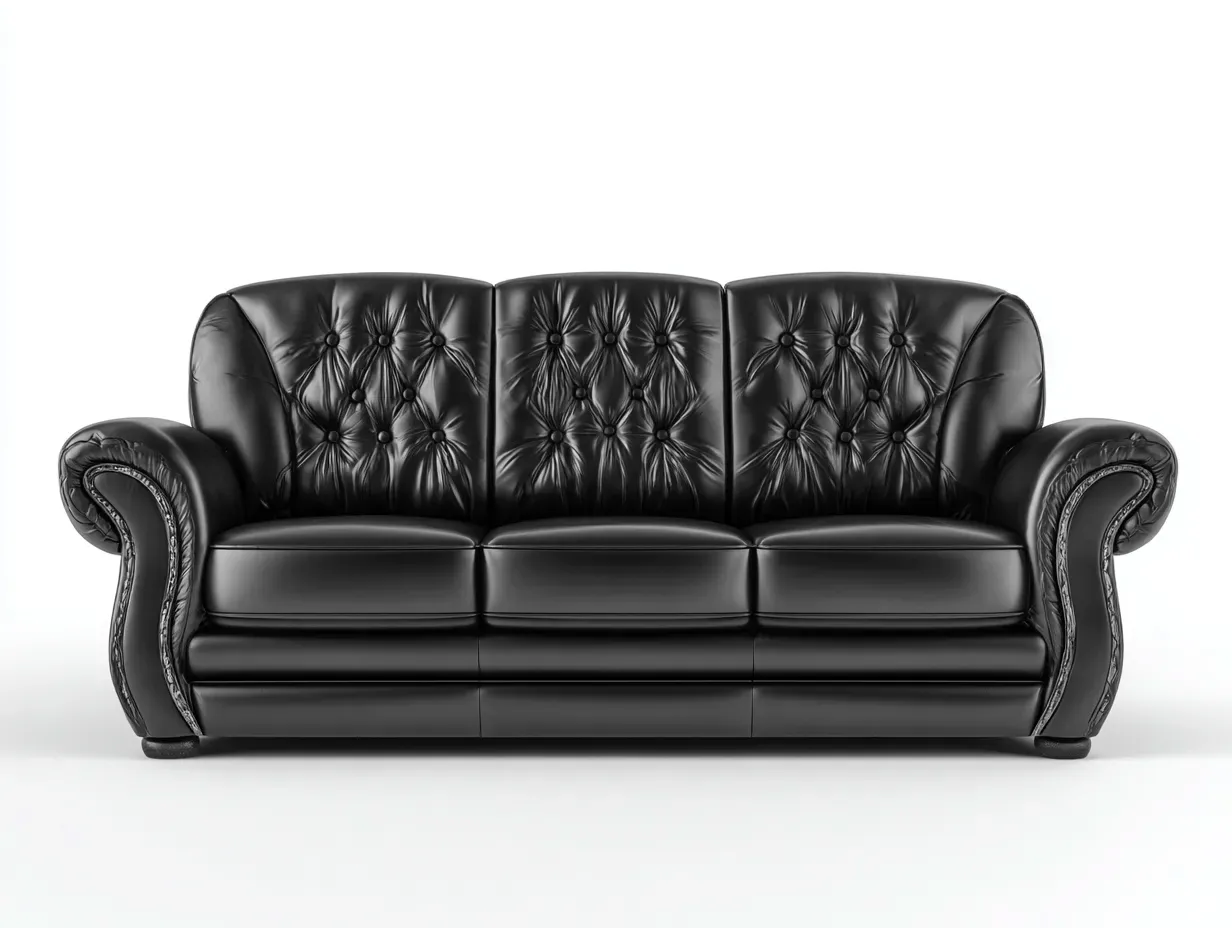 Canapé 3 places - cuir-bois - 230 x 97 x 87 cm - noir - style chesterfield-Soliniahouse