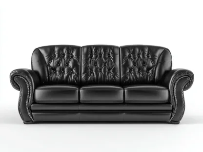 Canapé 3 places - cuir-bois - 230 x 97 x 87 cm - noir - style chesterfield-Soliniahouse