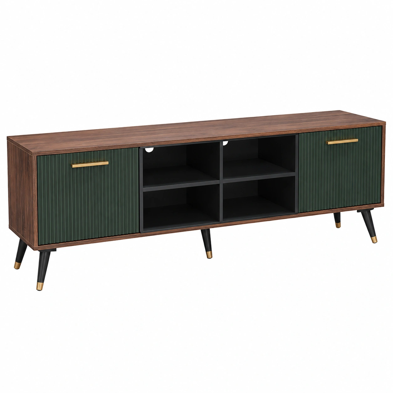 Mueble TV Nogal y Verde Oscuro-vanselora