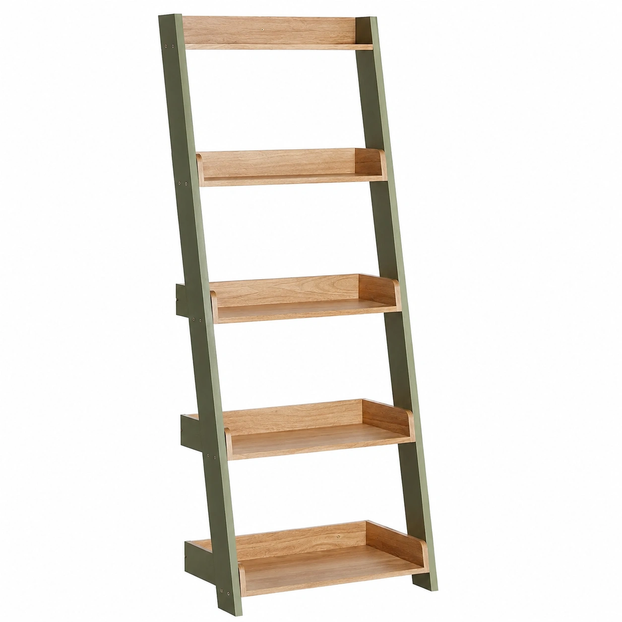 Estanteria Escalera Verde Oliva con Bandejas de Madera-vanselora