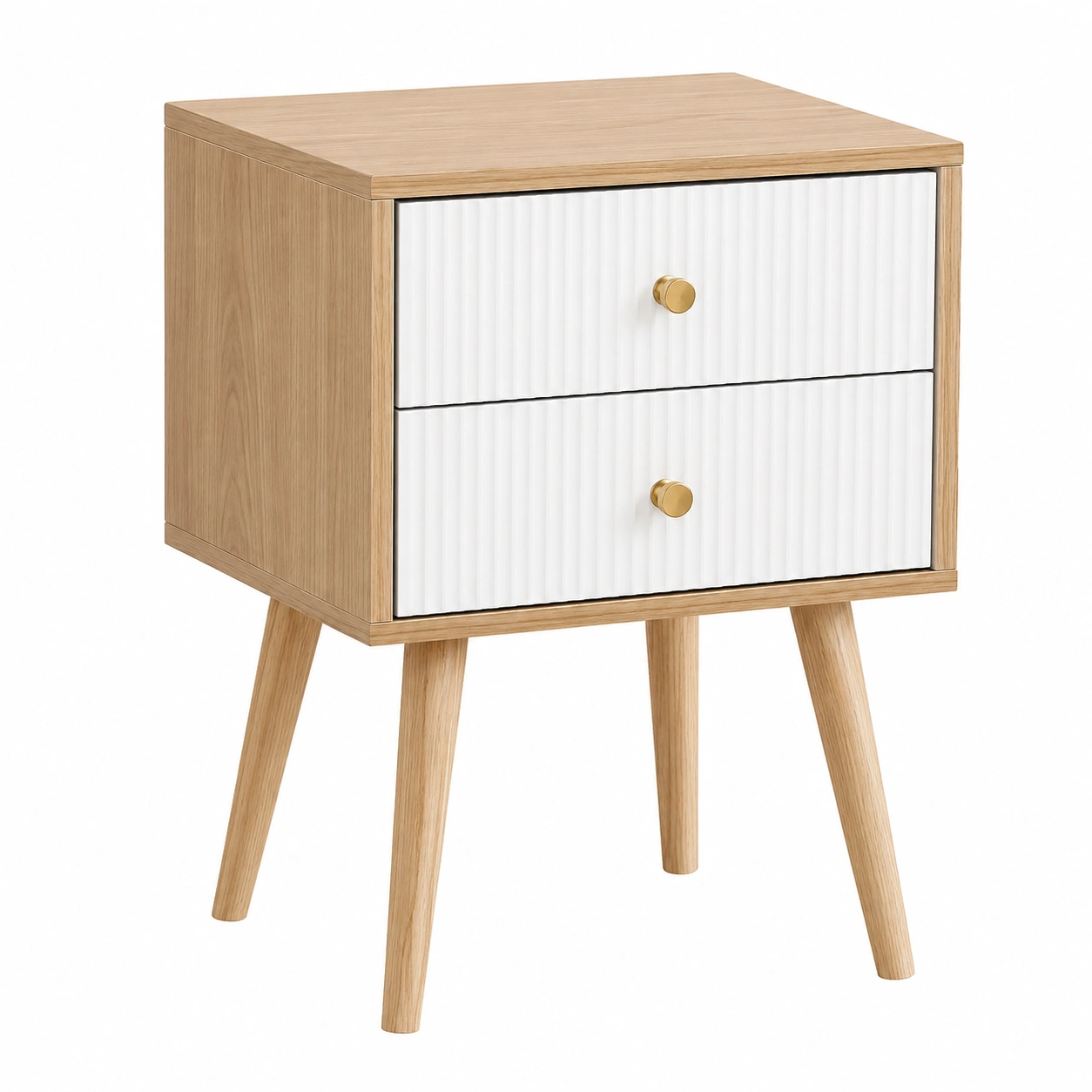 Mesita de noche Beige y Blanco con 2 cajones-vanselora