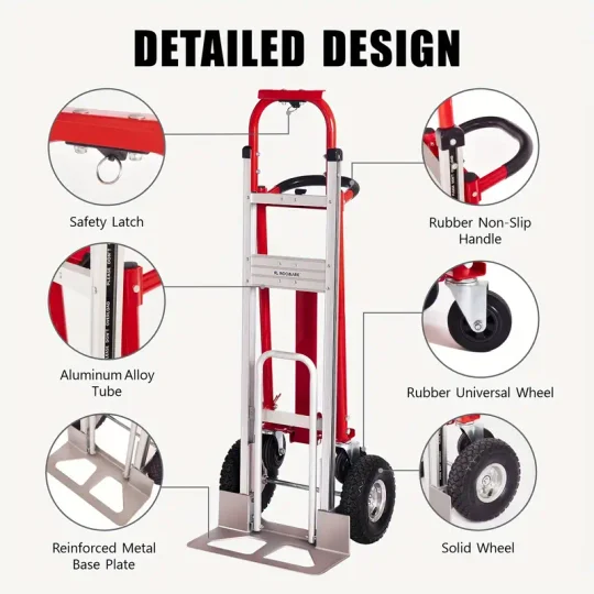 Carro industrial plegable de alta resistencia con capacidad de 1000 libras, diseño 3 en 1, con 4 ruedas, plataforma plegable, carretilla de mano de aluminio para mudanzas en almacenes, supermercados, jardines.