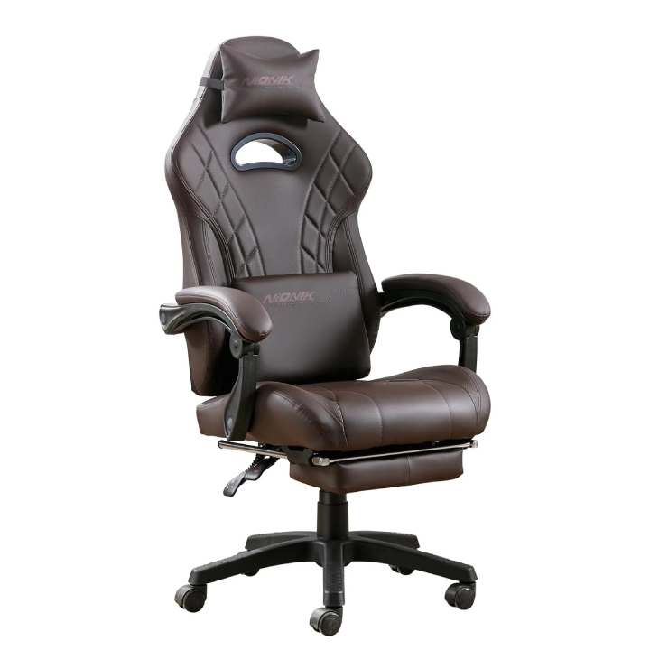 Silla para juegos con reposapiés y soporte lumbar de masaje, silla ergonómica para jugadores de computadora, sillas de videojuegos de oficina con altura ajustable y respaldo