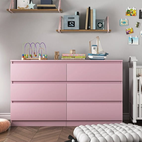 Cómoda 6 Cajón Nordica 120x69x45 cm Blanco/Rosa